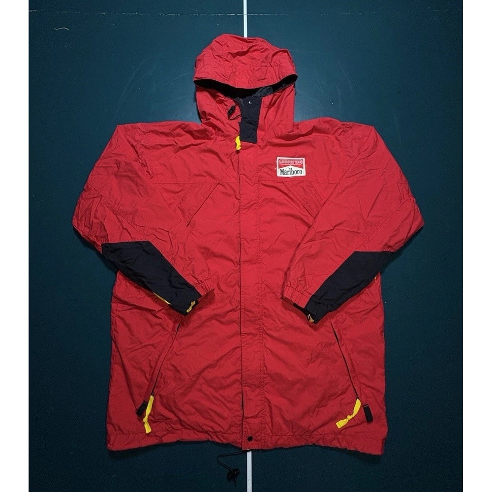 Vintage 90s Marlboro Adventure‎ Team Windbreaker Jacket Men's Large Red RARE